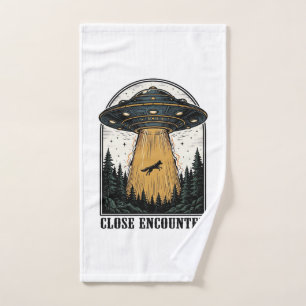 Alien Forest Abduction Vintage UFO Engraving Hand Towel
