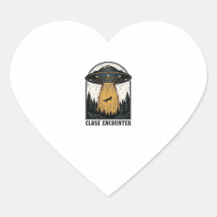 Alien Forest Abduction Vintage UFO Engraving Heart Sticker