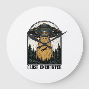 Alien Forest Abduction Vintage UFO Engraving Large Clock