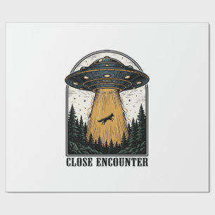 Alien Forest Abduction Vintage UFO Engraving Wrapping Paper
