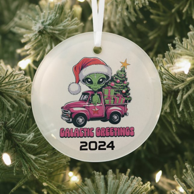 Alien Galactic Greetings Glass Tree Decoration (Insitu)