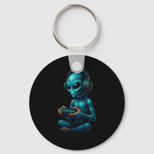 Alien Gaming With Headphones Funny Video Games Gam Key Ring