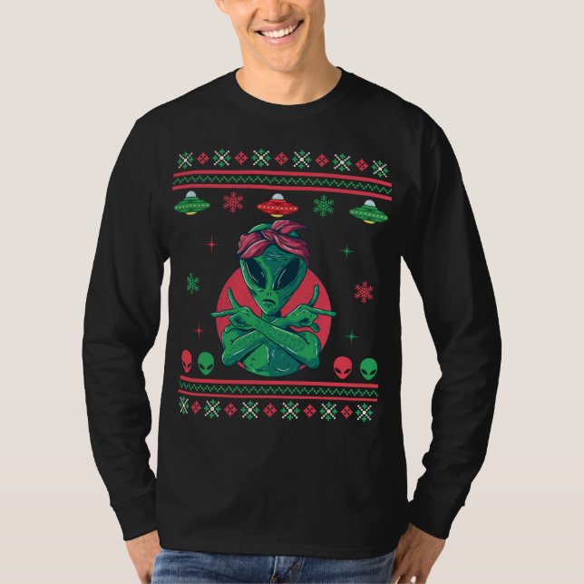 Alien Gangster UFO Ugly Christmas Sweater (Front)