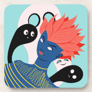 Alien Girl With Spooky Ghosts Imaginary Friends Coaster