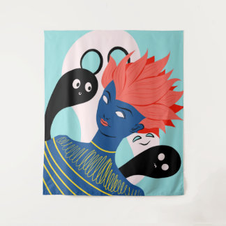 Alien Girl With Spooky Ghosts Imaginary Friends Tapestry