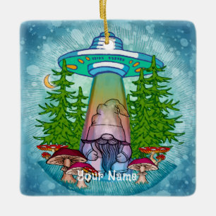 Alien Gnome Abduction  Ceramic Ornament