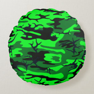 Alien Green Camo Round Pillow
