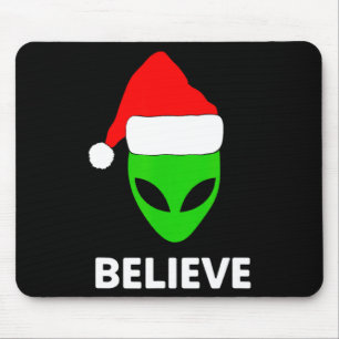 Alien Green Face Christmas Santa Hat Believe  Mouse Mat