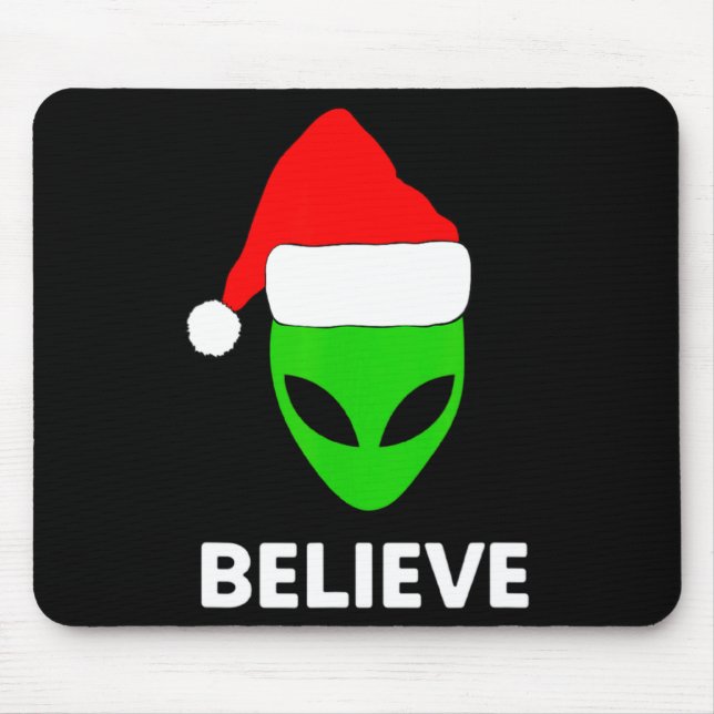Alien Green Face Christmas Santa Hat Believe  Mouse Mat (Front)