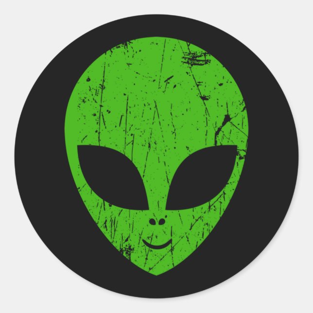 alien green head ufo science fiction extraterrestr classic round sticker (Front)