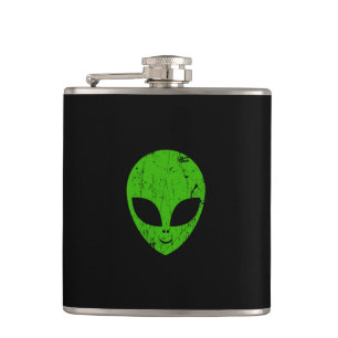 alien green head ufo science fiction extraterrestr hip flask