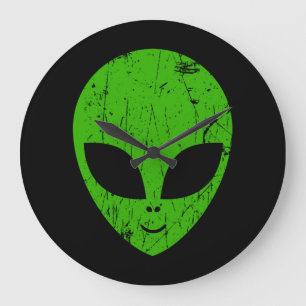 alien green head ufo science fiction extraterrestr large clock