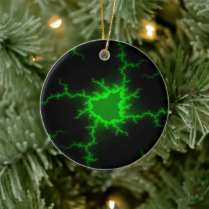 Alien Green Lightning Strikes in Pitch Black Ceramic Tree Decoration