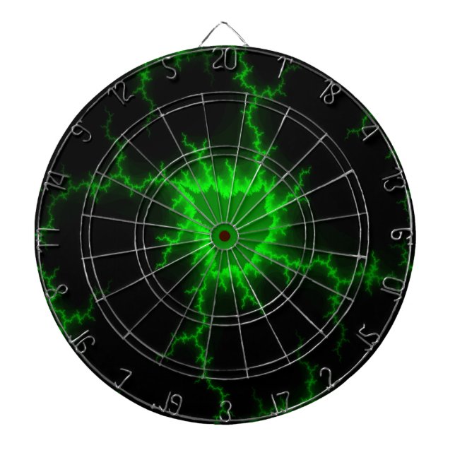 Alien Green Lightning Strikes in Pitch Black Dartboard (Front)