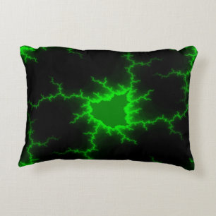 Alien Green Lightning Strikes in Pitch Black Decorative Cushion