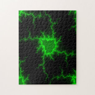 Alien Green Lightning Strikes in Pitch Black Jigsaw Puzzle