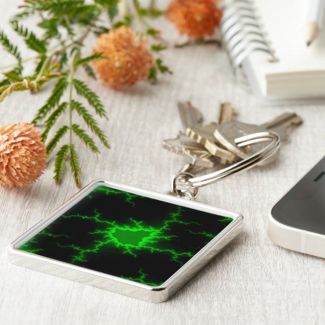 Alien Green Lightning Strikes in Pitch Black Key Ring (Side)