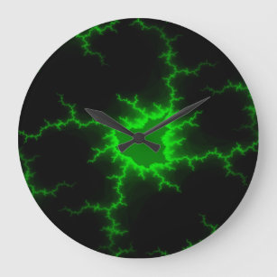 Alien Green Lightning Strikes in Pitch Black Large Clock