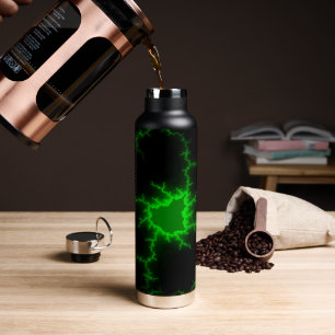 Alien Green Lightning Strikes in Pitch Black Water Bottle