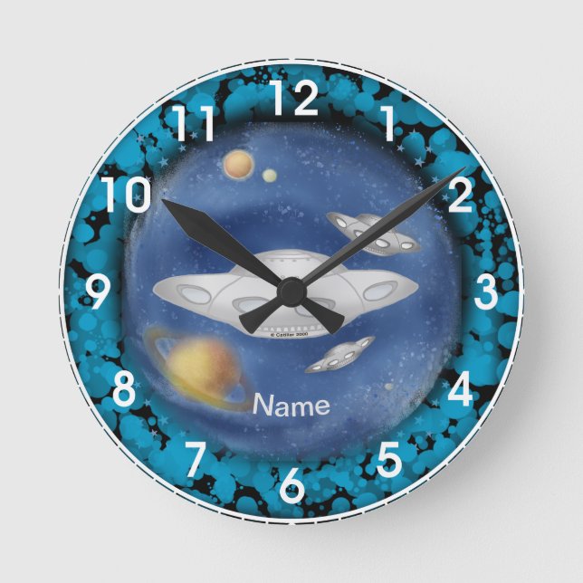 Alien Grey Spaceship  Clock (Front)