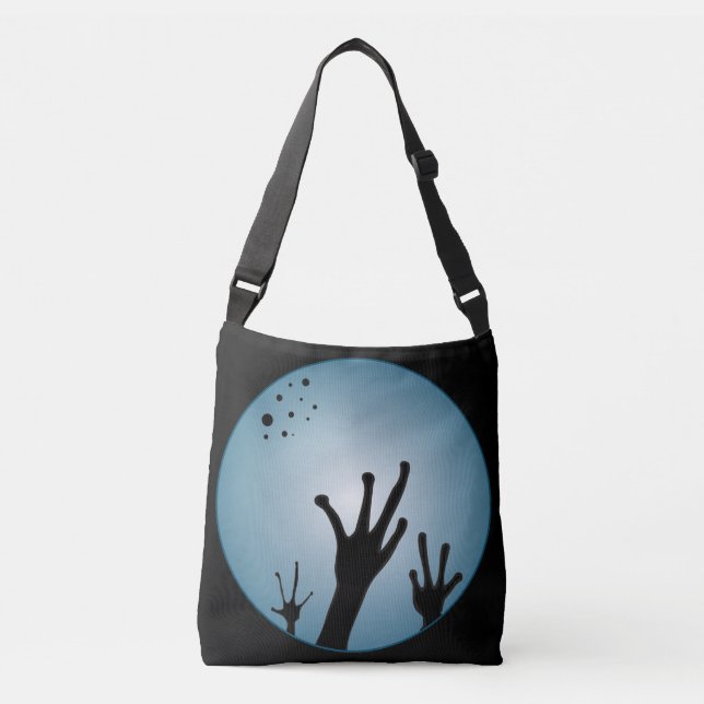 Alien Hands Sci-Fi Fantasy ET Spooky Weird Planet  Crossbody Bag (Front)