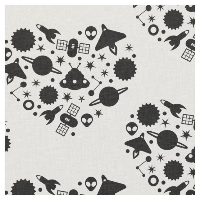 alien happy valentines day heart black fabric (Close Up)