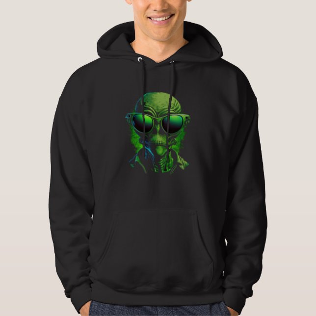 Alien Head Alien Face Hipster Sunglasses UFO Hoodie (Front)