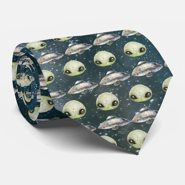 Alien Head and Space Ship Tie (Rolled)