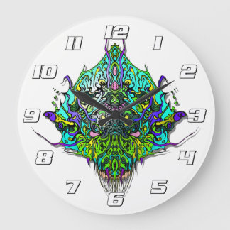 Alien Head - Aqua with Numbers Large Clock