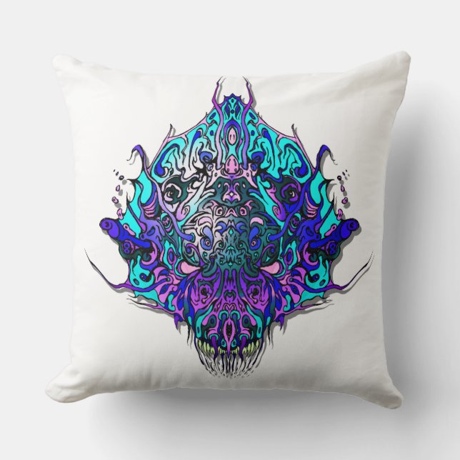 Alien Head - blue and purple Cushion (Front)