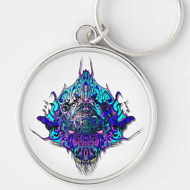 Alien Head - blue and purple Key Ring (Front)