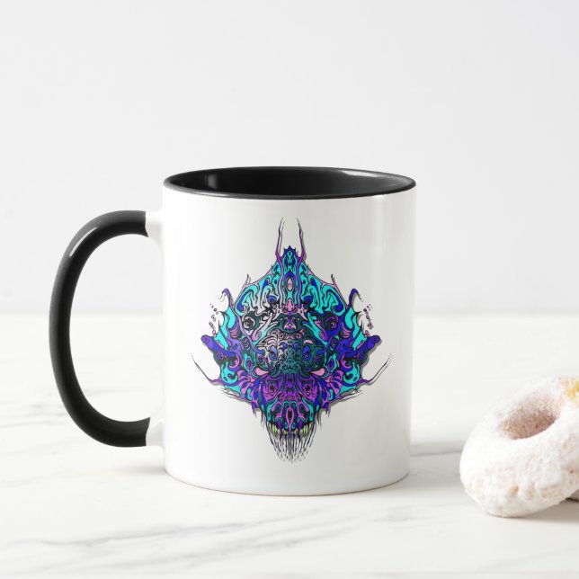 Alien Head - blue and purple Mug (With Donut)