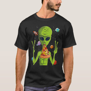 Alien Head Eating Pizza Ufo Extraterrestrial Men T-Shirt