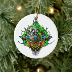 Alien Head - green Ceramic Tree Decoration