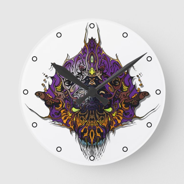 Alien Head - purple with Dots Round Clock (Front)