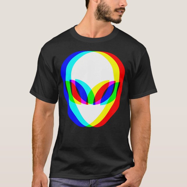 Alien Head Trippy Vaporwave Techno Rave Edm Music  T-Shirt (Front)