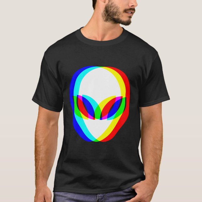 Alien Head Trippy Vaporwave Techno Rave EDM Music  T-Shirt (Front)