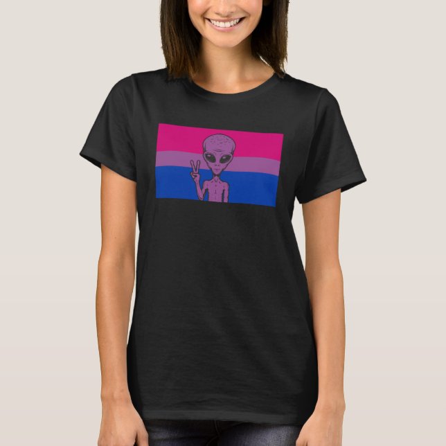 Alien Head UFO Peace Sign Gaylien Bisexual Pride F T-Shirt (Front)