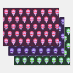 Alien Head Wrapping Paper Sheet