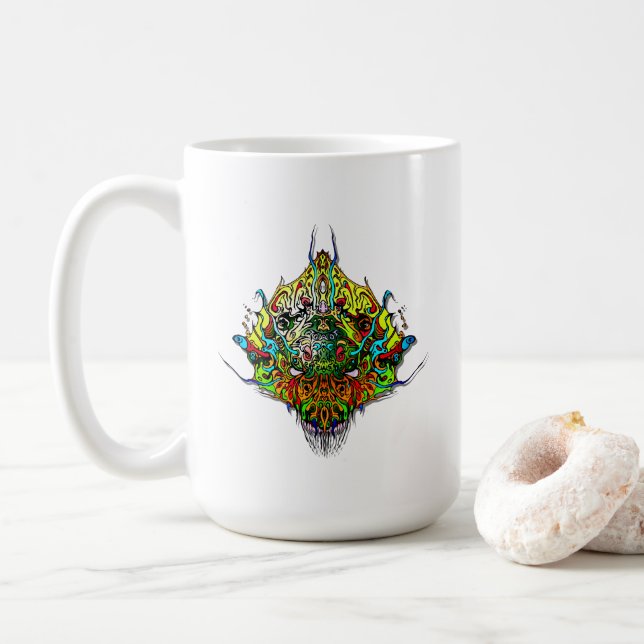 Alien Head yellow tribal design Coffee Mug (With Donut)