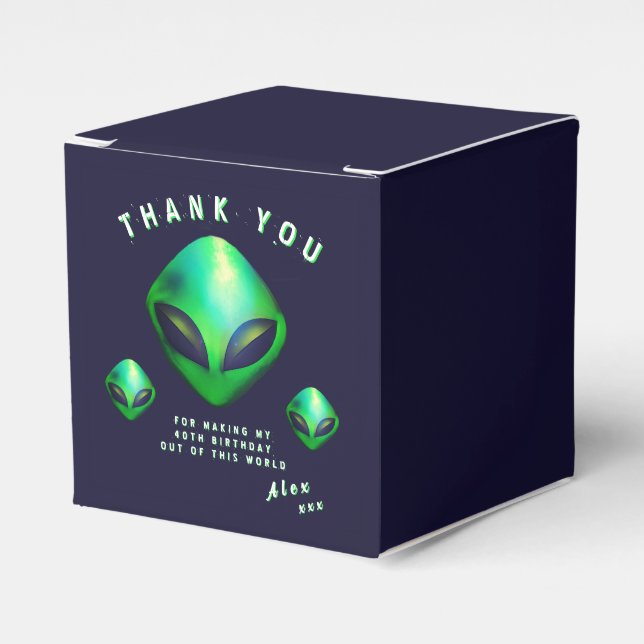 Alien Heads 40th Birthday Party Favour Box (Front Side)
