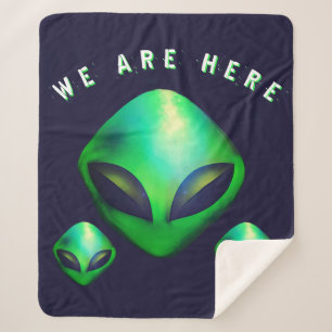 Alien Heads "We Are Here"  Sherpa Blanket