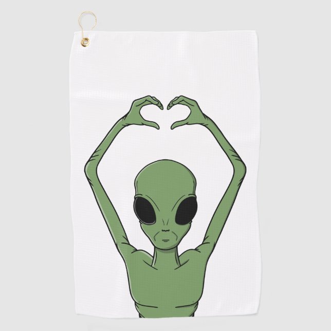 Alien Heart Pose Golf Towel (Front)