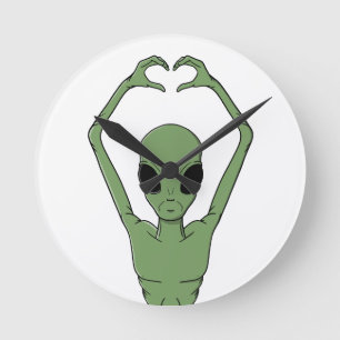 Alien Heart Pose Round Clock