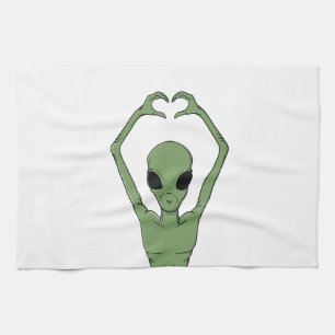 Alien Heart Pose Tea Towel