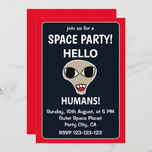 Alien Hello Humans Funny Alien Space Party Invitation (Front/Back)