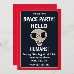 Alien Hello Humans Funny Alien Space Party Invitation