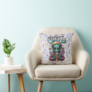 Alien Here for the Coffee Throw Pillow