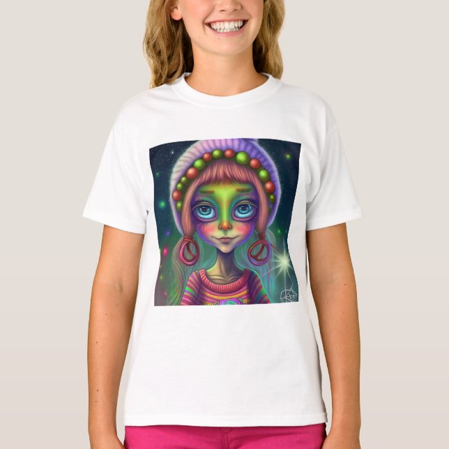  Alien  ,  Hippie Girl Gift. T-Shirt (Front)