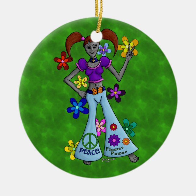 Alien Hippy Ceramic Tree Decoration (Front)